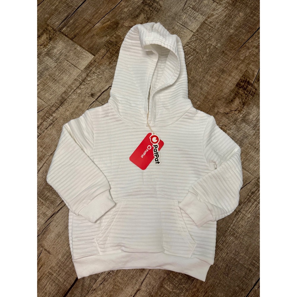 PatPat Kids White‎ Ribbed Textured Hoodie Kangaroo Pocket Size 3-4Y NEW